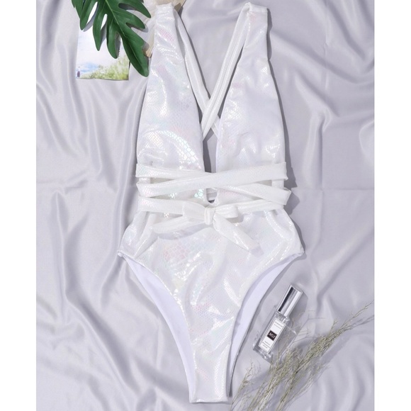 Plus Metallic Criss Cross One Piece Swim Monokini - Picture 4 of 7